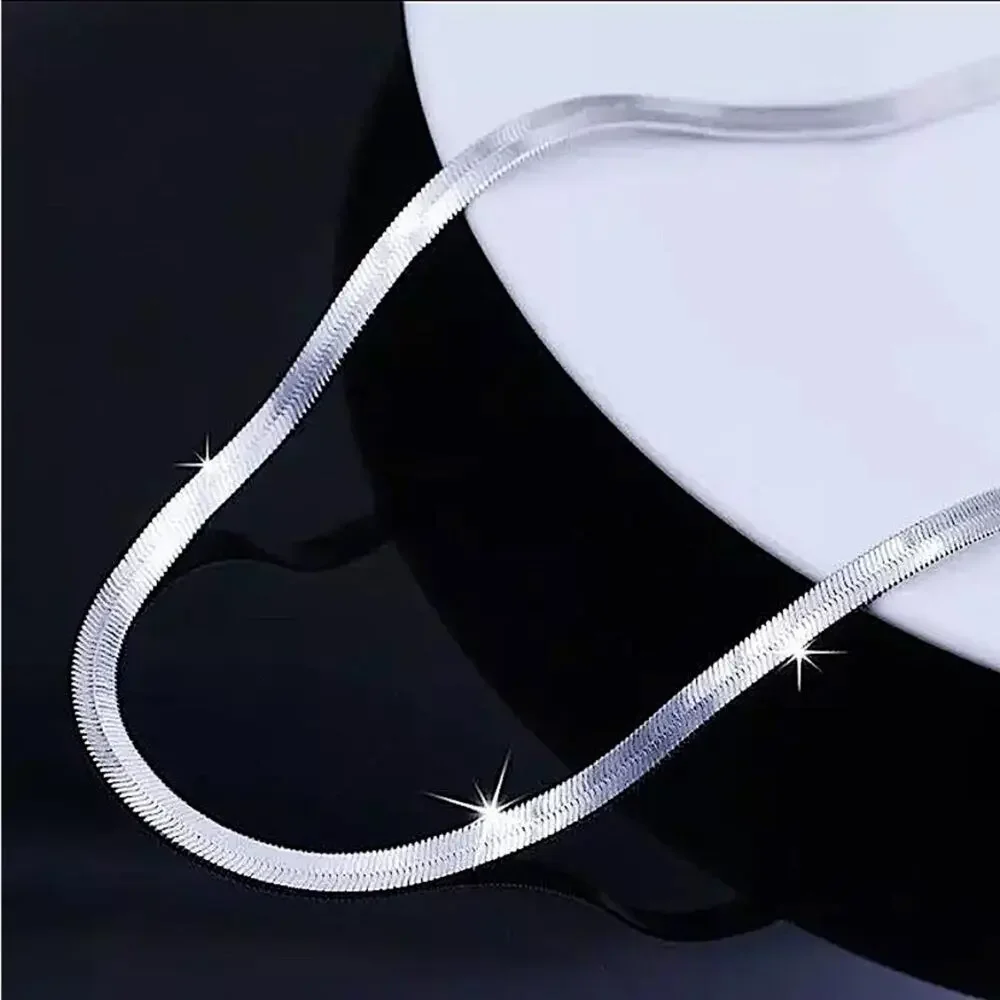 Sterling Silver Herringbone Flat Snake Necklace